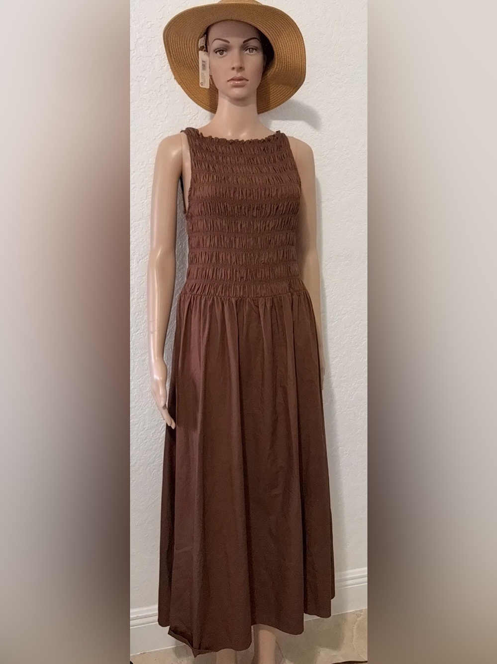 H&M Brown Smocked Maxi Dress